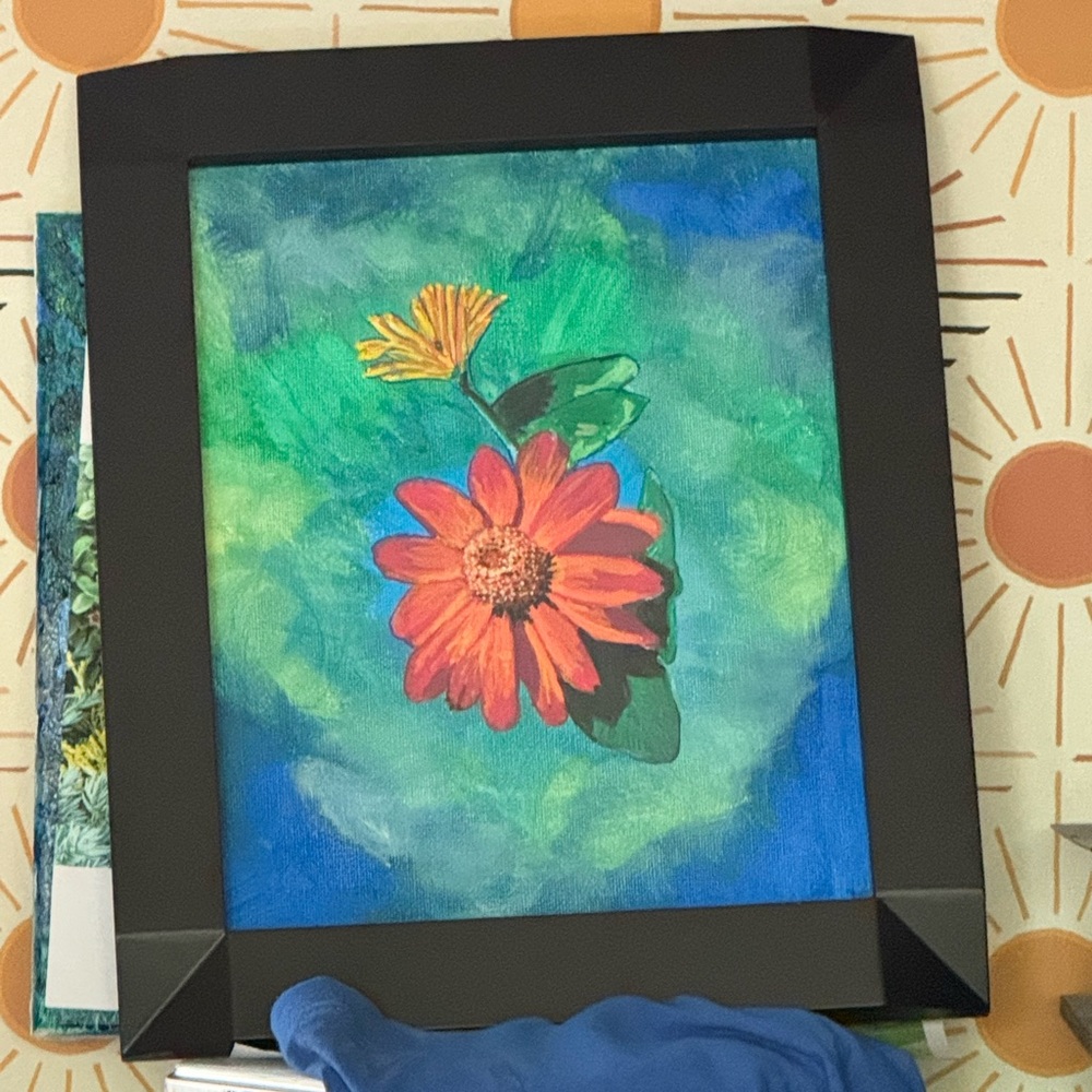 Vibrant Floral Art Print in Black Frame
